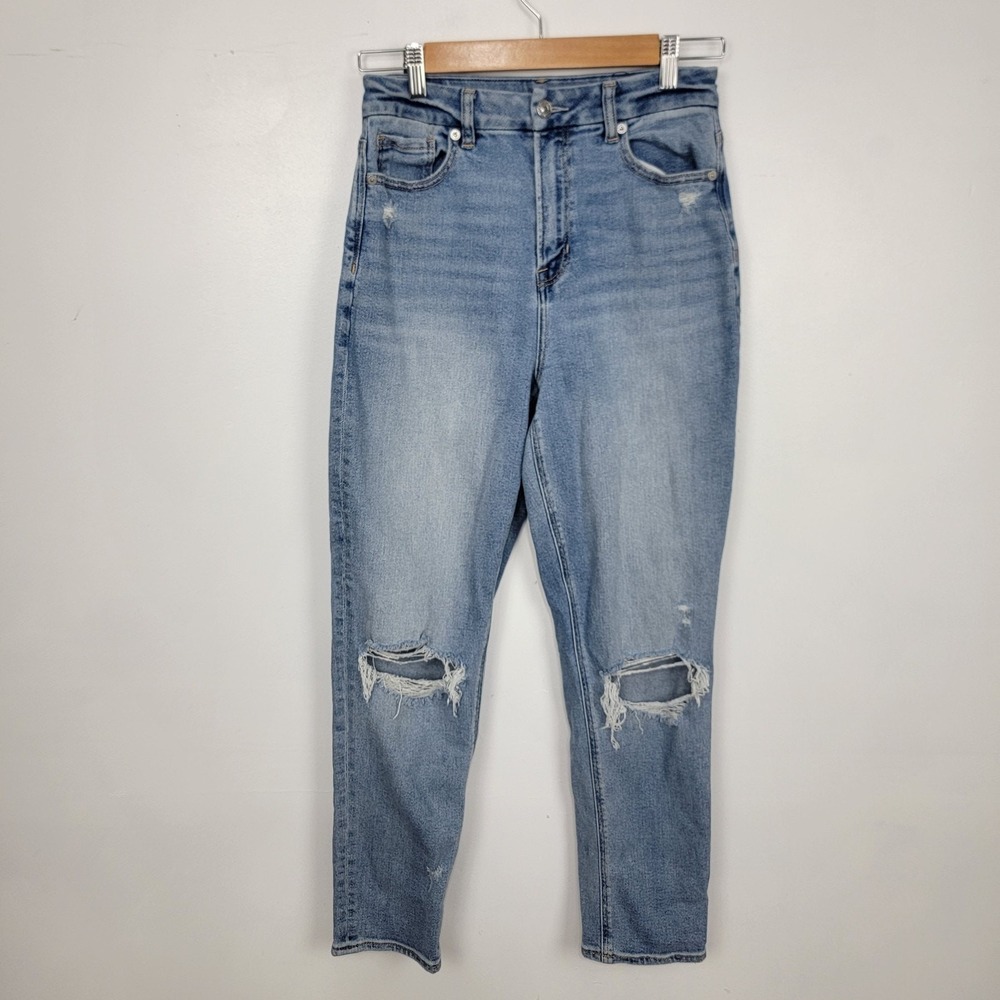 American Eagle Jeans Womens 4 Regular Blue Mom Jean‎ Distressed Comfort Stretch